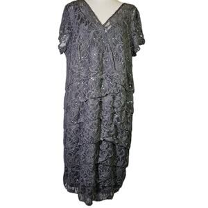 Scarlett Shift Knee Length V-Neck Dress Size 24W Lace Sequins Mother of Bride